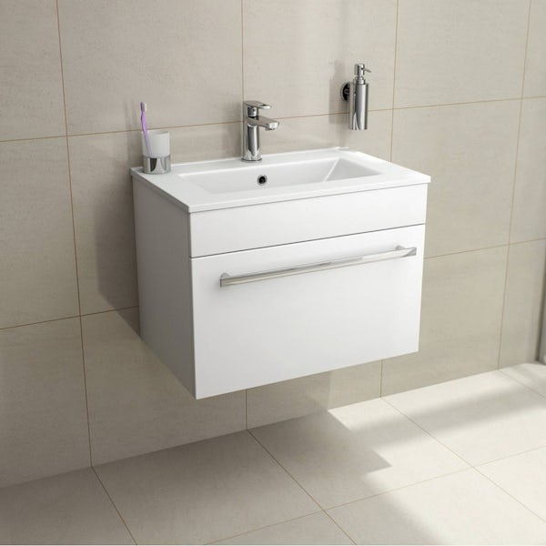 Odessa White Wall Hung 600 Drawer Unit & Inset Basin