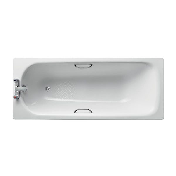 Armitage Shanks Sandringham 21 anti-slip single ended steel bath with chrome grips 1700 x 700 with bath front panel - 2 tap holes