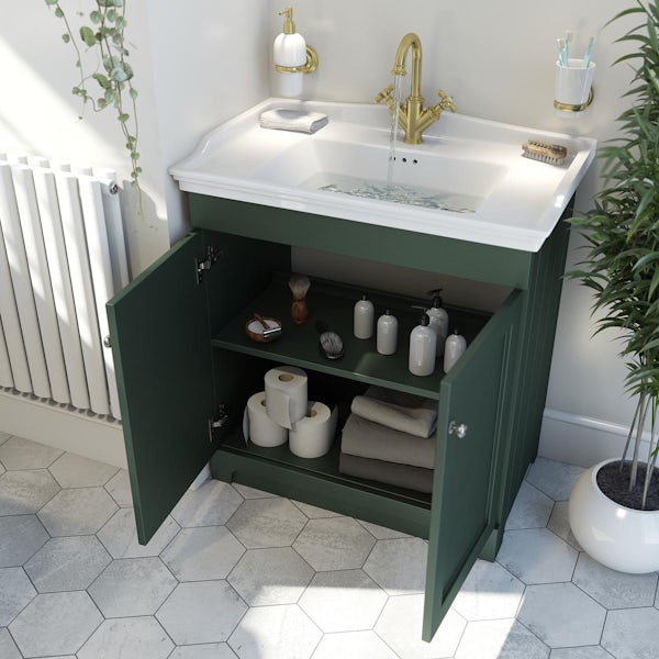 The Bath Co. Ascot green floorstanding vanity unit and ceramic basin 800mm
