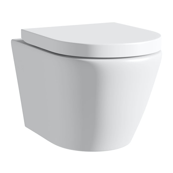 Mode Harrison rimless wall hung toilet, Grohe frame and Skate Cosmopolitan push plate 0.82m