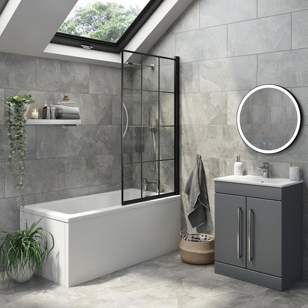 Calcolo Fjord grey glazed porcelain wall and floor tiles 308mm x 615mm