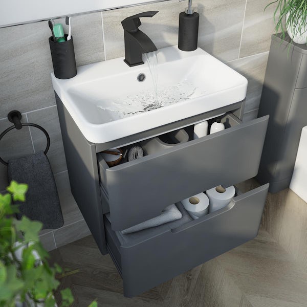 Mode Lois graphite wall hung vanity unit and ceramic basin 550mm