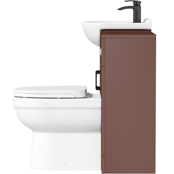 Orchard Lea tuscan red 1060mm combination with black handle and Eden back to wall toilet with seat