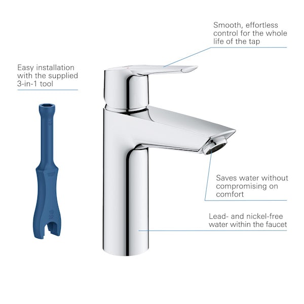 Grohe Start single lever basin mixer tap M-size with push open waste
