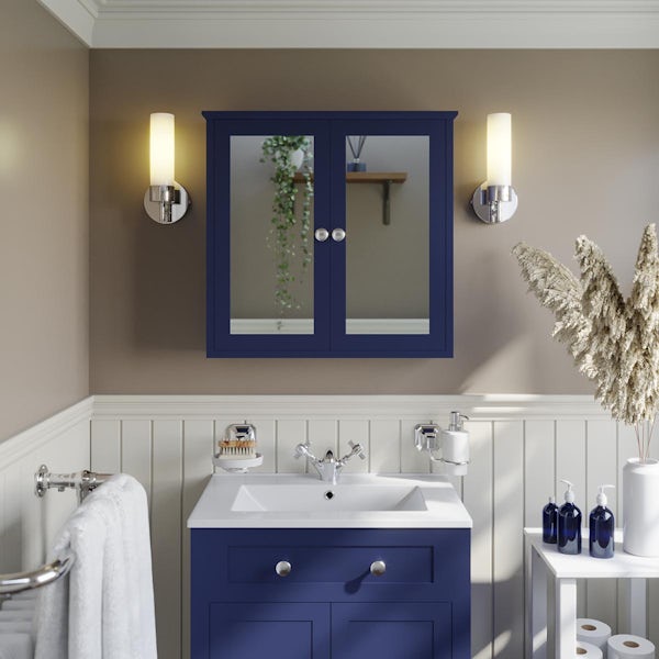 The Bath Co. Camberley navy mirror cabinet 598 x 620mm