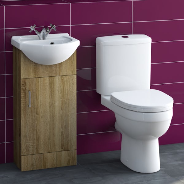 Sienna oak cloakroom unit with Energy close coupled toilet