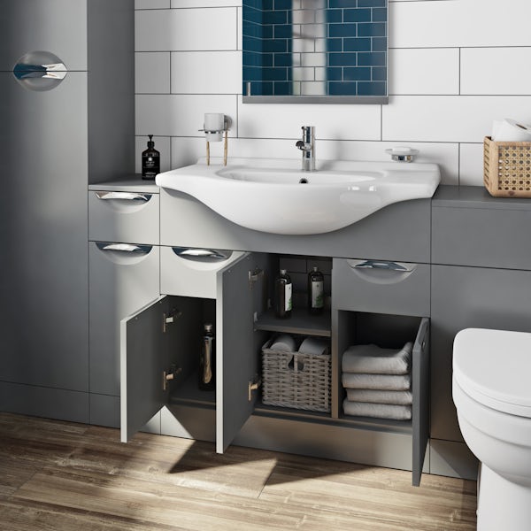 Orchard Elsdon stone grey floorstanding vanity unit and ceramic basin 850mm with tap