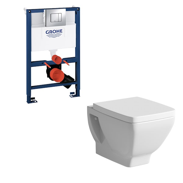 Mode Cooper wall hung toilet, Grohe frame and Skate Cosmopolitan push plate 0.82m