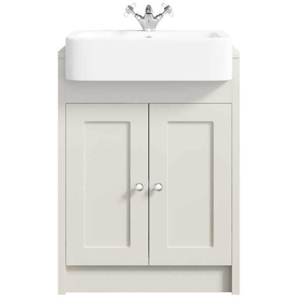 The Bath Co. Dulwich stone ivory semi recessed vanity with basin 600mm