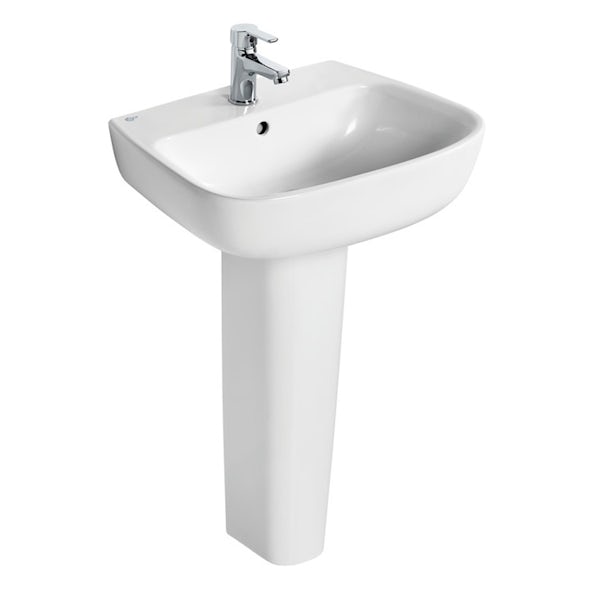 Ideal Standard Studio Echo cloakroom suite with open close coupled toilet and full pedestal basin 550mm