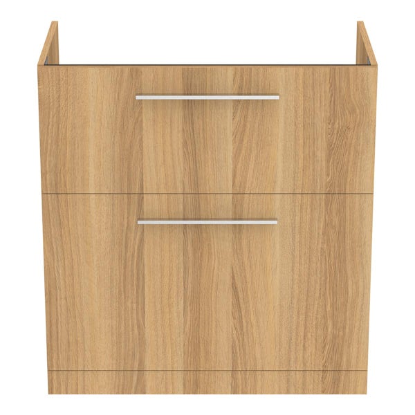 Ideal Standard i.life A natural oak floorstanding vanity unit with 2 drawers and brushed chrome handles 840mm