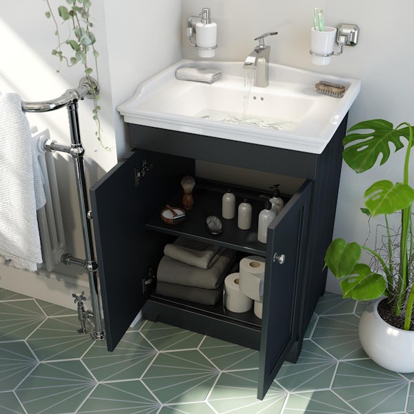 The Bath Co. Ascot graphite floorstanding vanity unit and ceramic basin 600mm