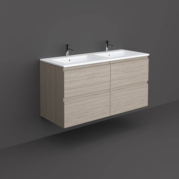 RAK Joy grey elm wall hung double vanity unit and basin 1210mm