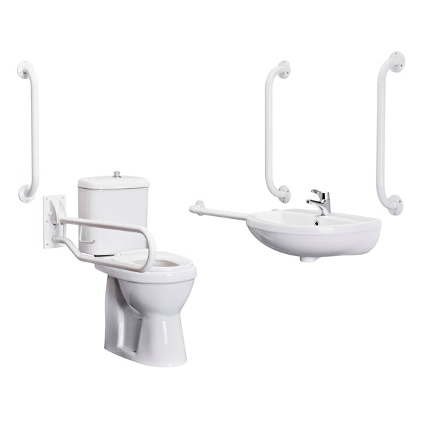 Kirke Curve Doc M toilet and basin pack with white bars