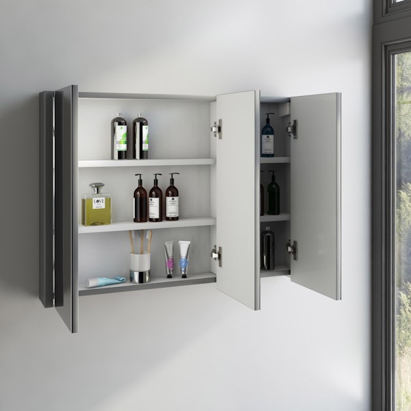 Orchard Derwent stone grey 3 door mirror cabinet