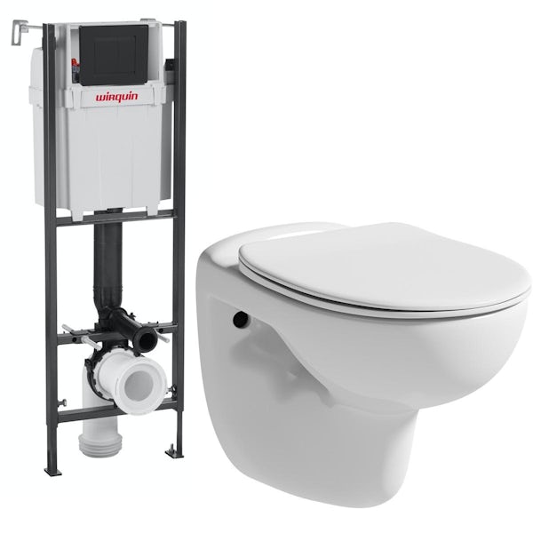 Clarity wall hung toilet and Wirquin frame with black flush plate