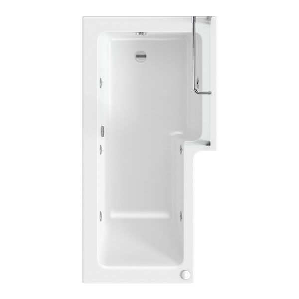 L shaped right handed 6 jet whirlpool shower bath with front panel and screen