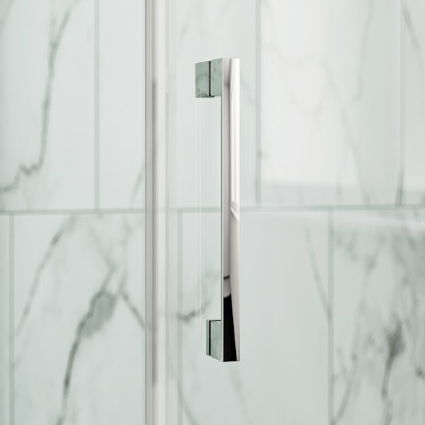Mode 8mm concealed hinge shower enclosure with grey anti slip shower tray 900 x 900