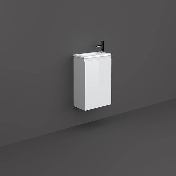 RAK Joy pure white wall hung vanity unit and basin 410mm