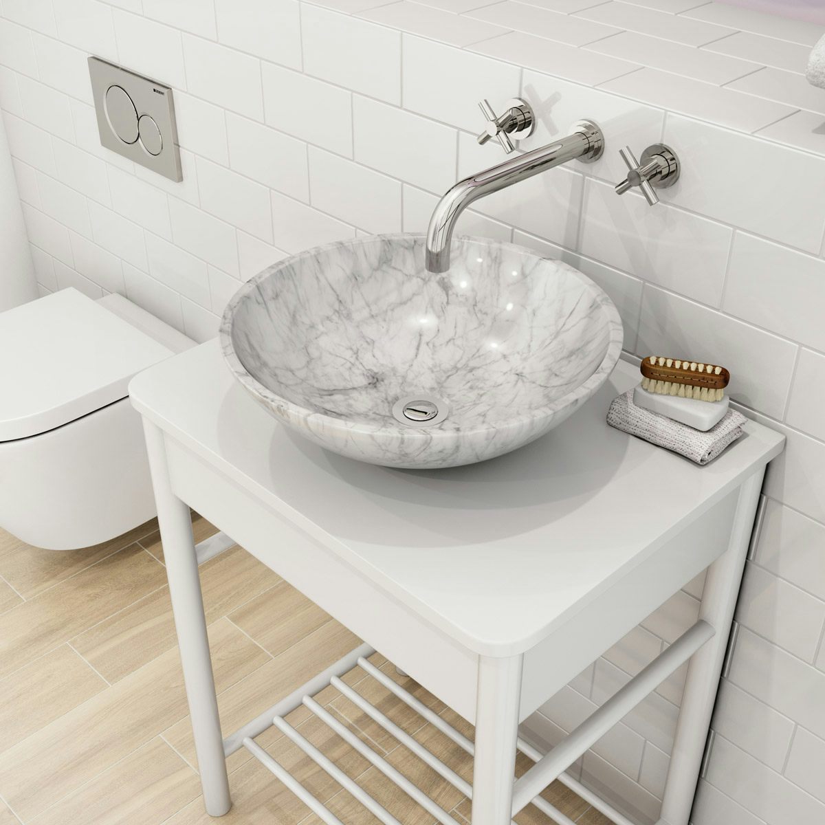 Mode Hale White And Grey Marble Countertop Basin 430mm