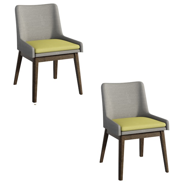 Lincoln Walnut and Grey/Green Pair of Dining Chairs
