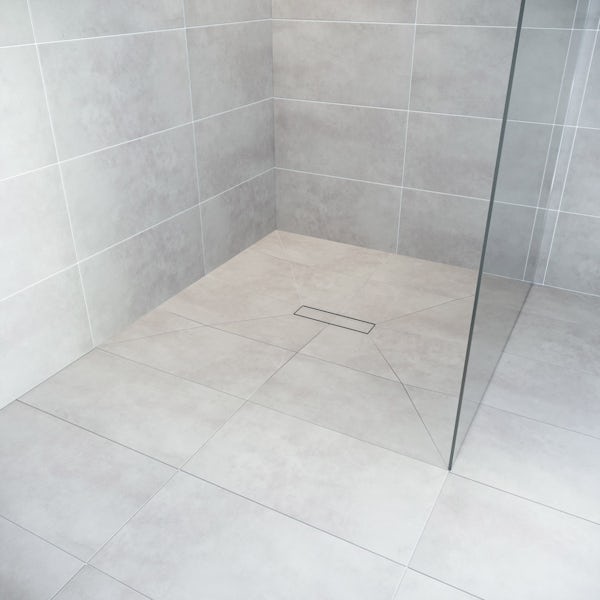 Orchard square wet room tray former with linear centre waste position