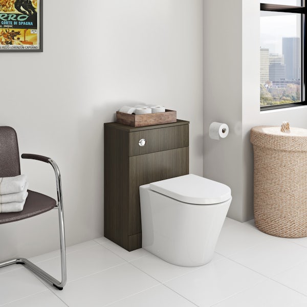 Orchard Wye walnut back to wall toilet unit with contemporary toilet and seat