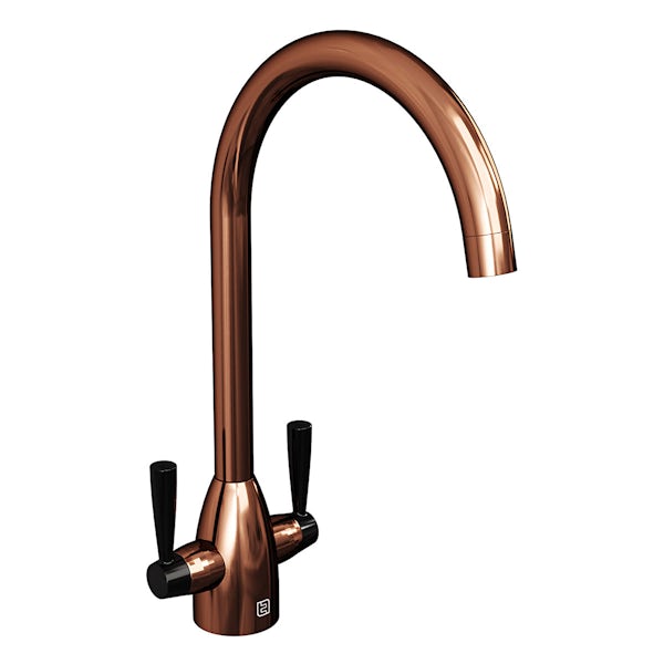 The Tap Factory Vibrance kitchen mixer tap with copper and vanto black finish
