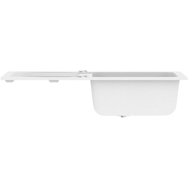Schön Monte chalk white 1.0 bowl reversible kitchen sink with Schon Burgh kitchen tap