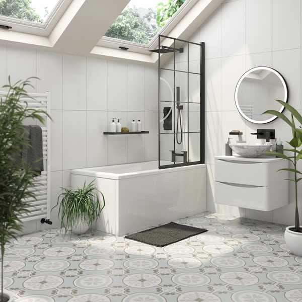 Morris aqua pre-scored glazed ceramic wall and floor tile 450 x 450mm
