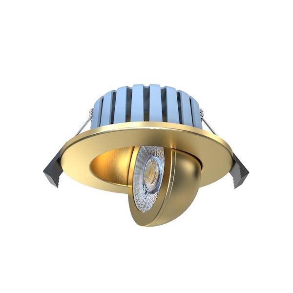 Forum Eden IP65 tiltable fire rated adjustable bathroom LED downlight in satin brass