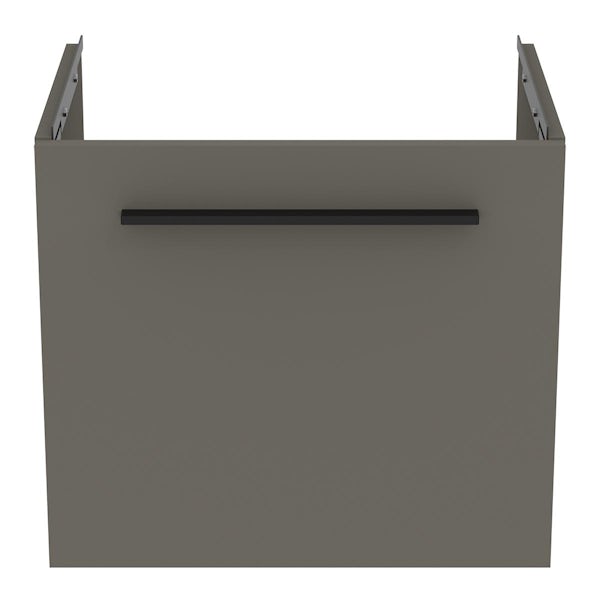 Ideal Standard i.life S quartz grey matt wall hung vanity unit with 1 drawer and black handle 500mm