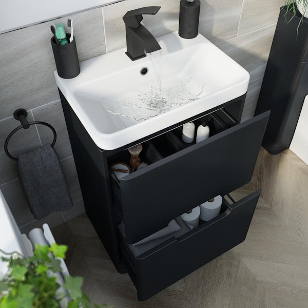 Mode Lois graphite floorstanding vanity unit and ceramic basin 550mm