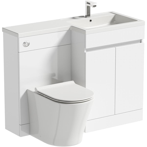 Mode Taw L shape gloss white right handed handleless combination unit with back to wall toilet
