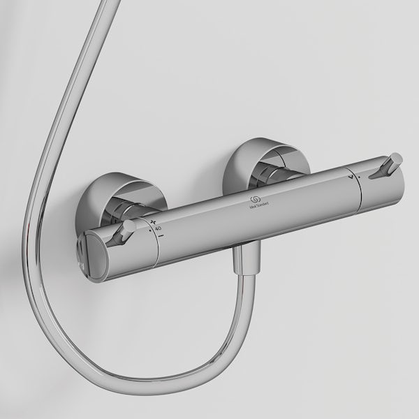 Ideal Standard Ceratherm T125 exposed thermostatic shower mixer valve with 125mm diamond handspray, wall bracket and 1.25m hose