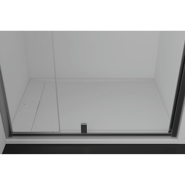 Ideal Standard i.life S Ultraflat 1400mm x 800mm rectangle shower tray in pure white with Idealite top access waste and trap
