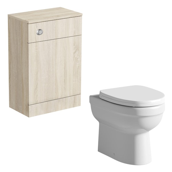 Orchard Wye oak back to wall unit with Eden toilet and seat