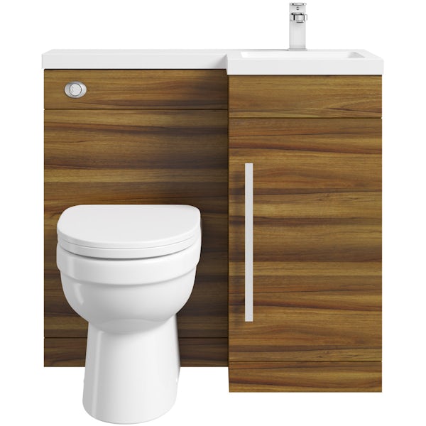 MySpace walnut right handed unit with Eden back to wall toilet