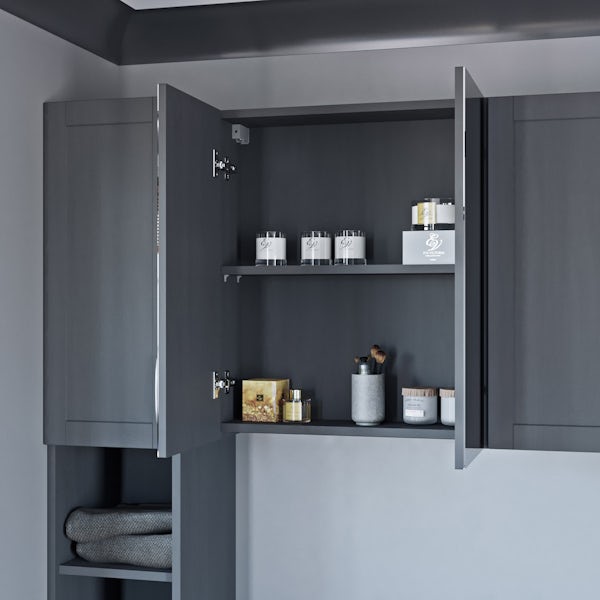 The Bath Co. Newbury dusk grey small fitted furniture & storage combination with mineral grey worktop