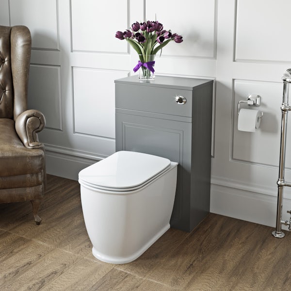 The Bath Co. Chartham slate matt grey back to wall unit and Beaumont toilet with slim soft close seat