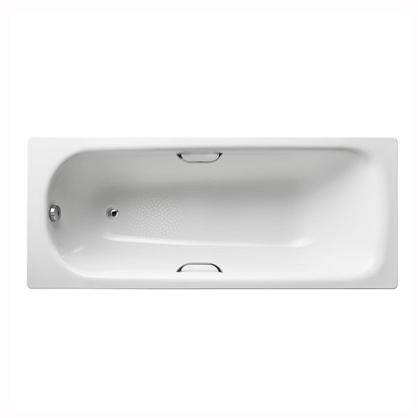 Armitage Shanks Sandringham 21 anti-slip single ended steel bath with chrome grips 1700 x 700 with bath front panel - no tap holes