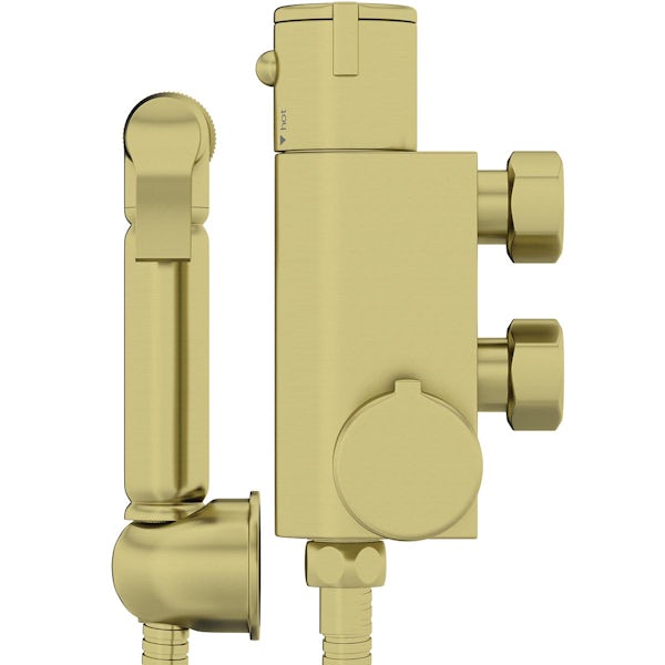 Orchard brushed brass douche kit with thermostatic mixer valve