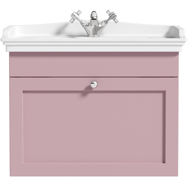 The Bath Co. Ascot pink wall hung vanity unit and ceramic basin 600mm