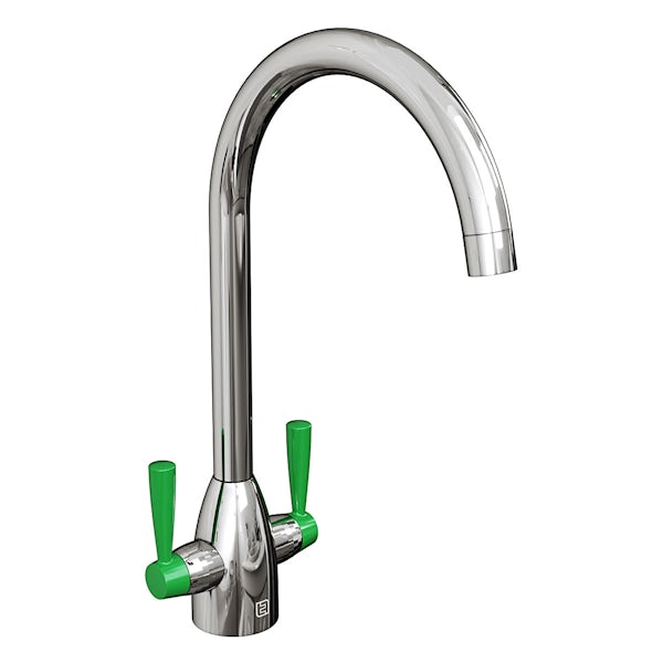 The Tap Factory Vibrance kitchen mixer tap with chrome and citrus green finish