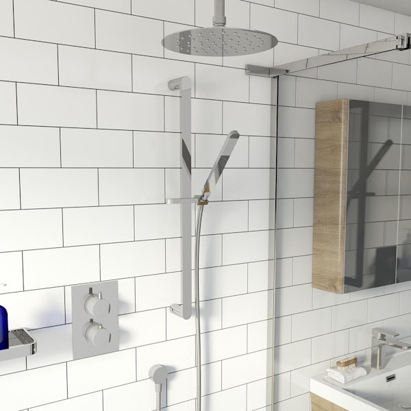 Mode Banks twin thermostatic shower set with ceiling shower head and sliding rail