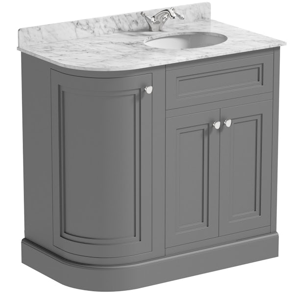 The Bath Co. Chartham slate grey left handed floorstanding vanity unit and white marble basin 900mm with mirror