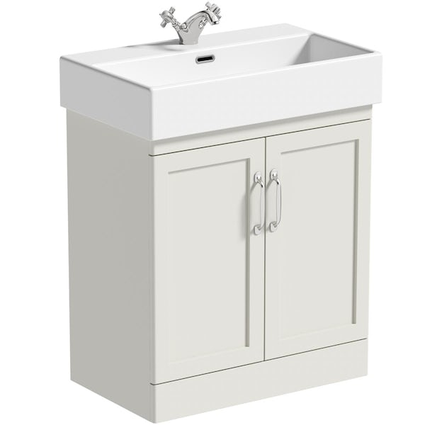 The Bath Co. Aylesford linen white floorstanding vanity unit and ceramic basin 700mm with tap