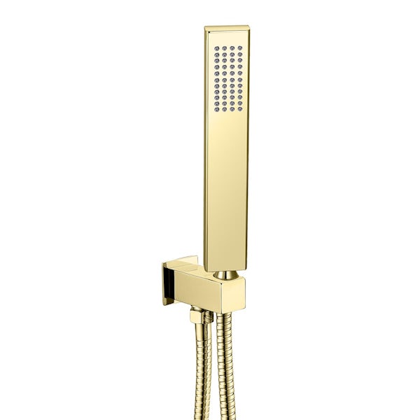 Mode brushed brass square wall shower, handset and thermostatic twin valve set