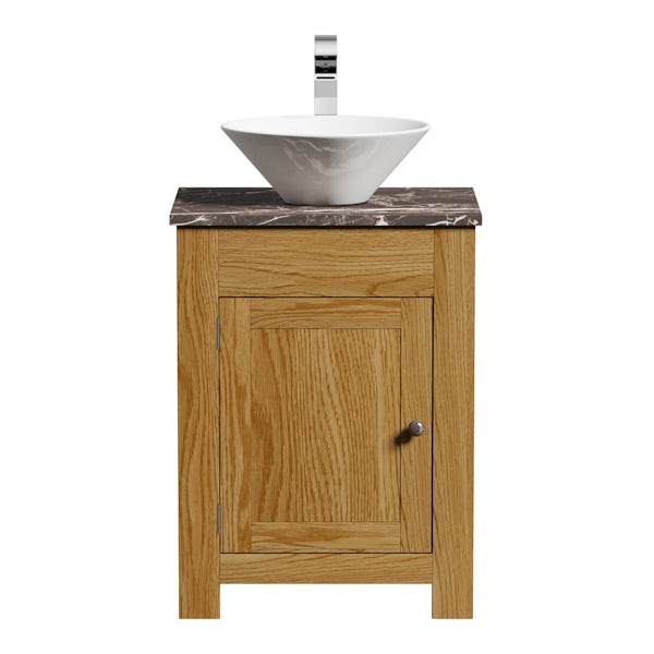 The Bath Co. Chester oak washstand with brown marble top and Erie basin 600mm