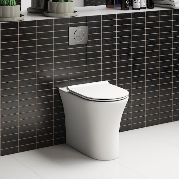 Mode Hardy rimless back to wall toilet with slim soft close seat, concealed cistern and push plate